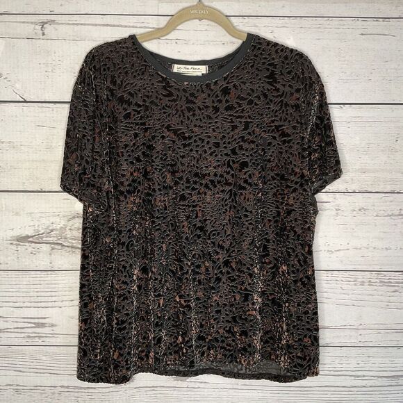 Free People Burnout Velvet Top Womens Short Sleeve Teddy T-Shirt Charcoal Small - Picture 4 of 8